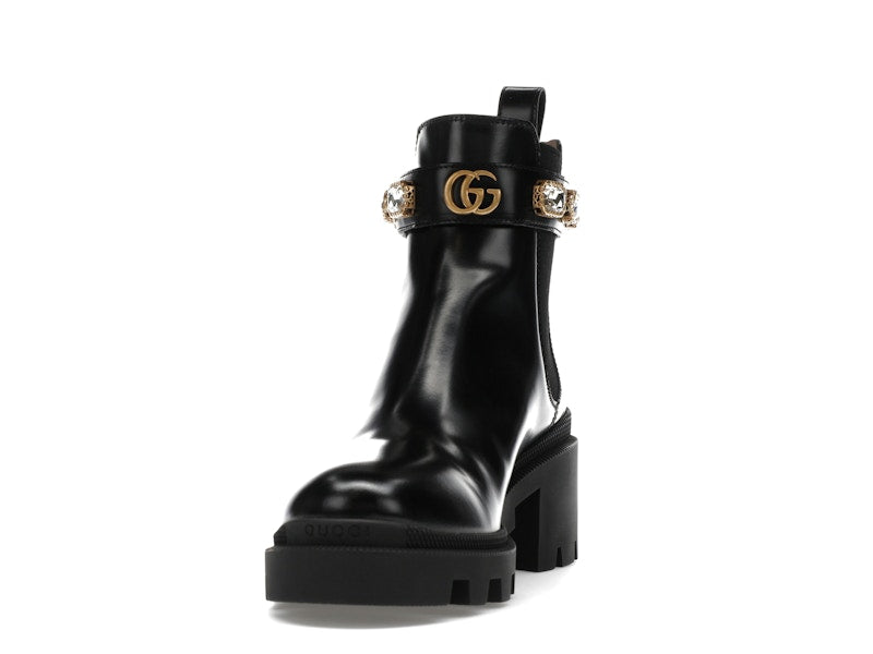 Gucci Crystal Belt 60mm Ankle Boot Black Leather