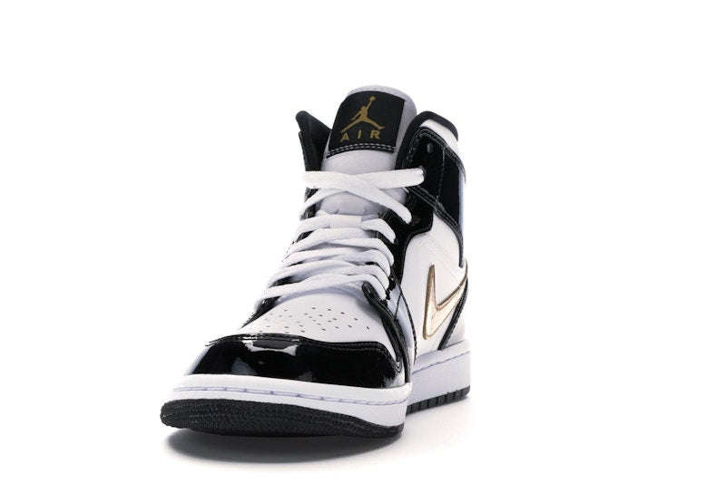 Jordan 1 Mid Patent Black White Gold