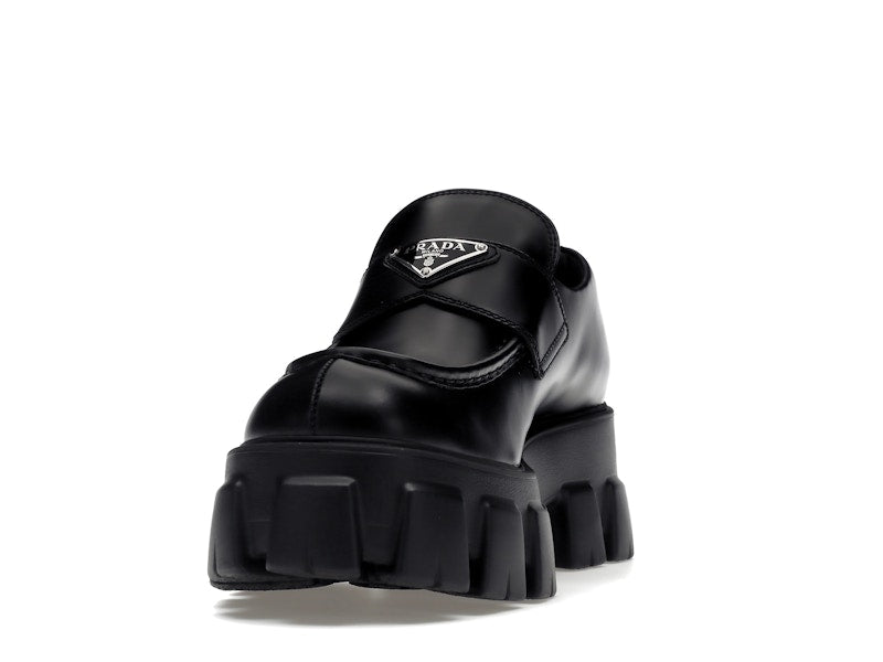 Prada Monolith 55mm Loafer Black Brushed Leather