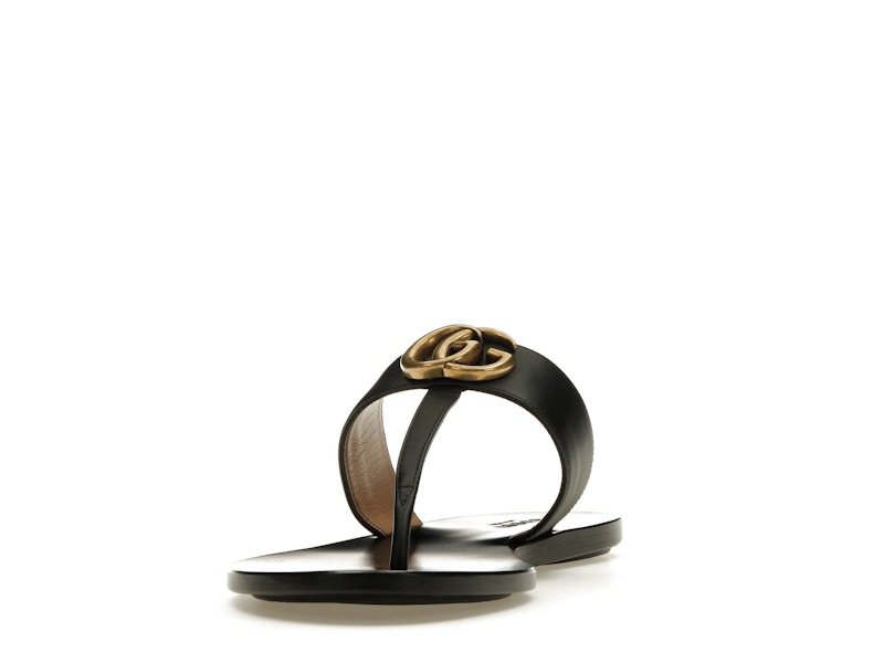 Gucci Double G Thong Sandal Black Leather
