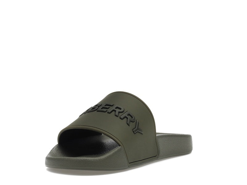 Burberry Embossed Logo Slides Dark Fern Green Black