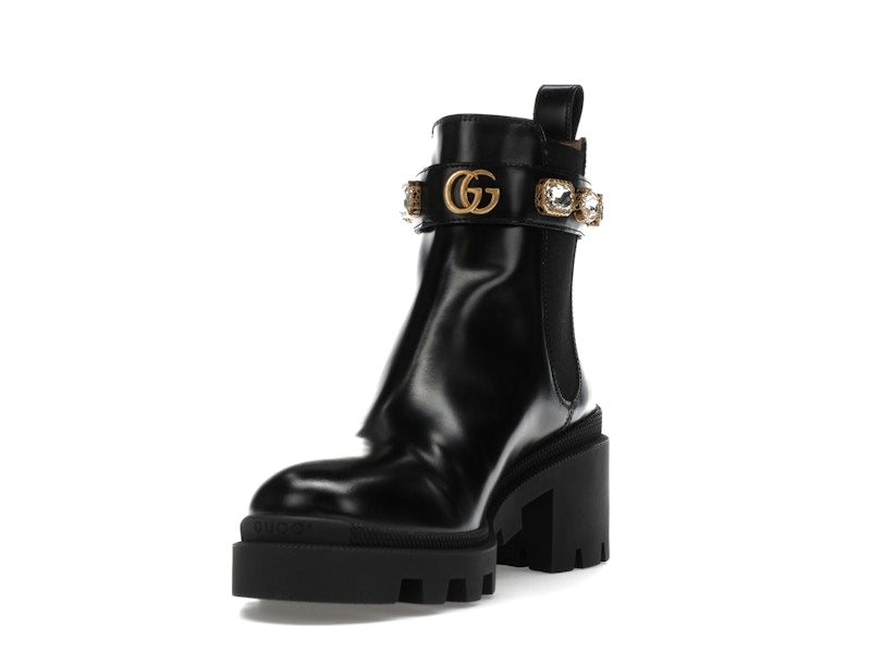 Gucci Crystal Belt 60mm Ankle Boot Black Leather