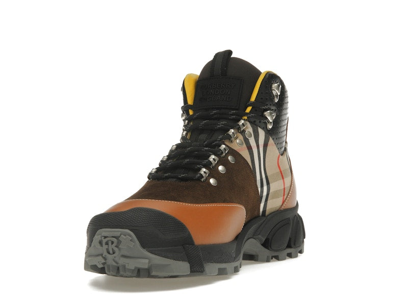 Burberry Vintage Check Tor Boots Beige Brown Black
