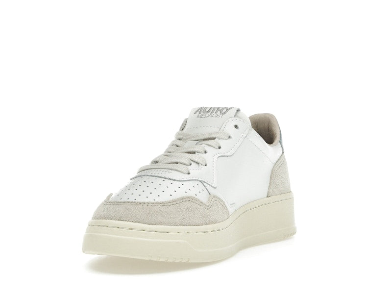 Autry Medalist Leather Low White Silver Blue Beige (Women's)