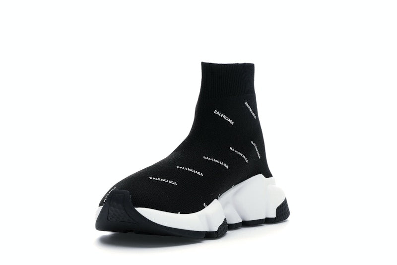 Balenciaga Speed Trainer Logo Print Black White (Women's)