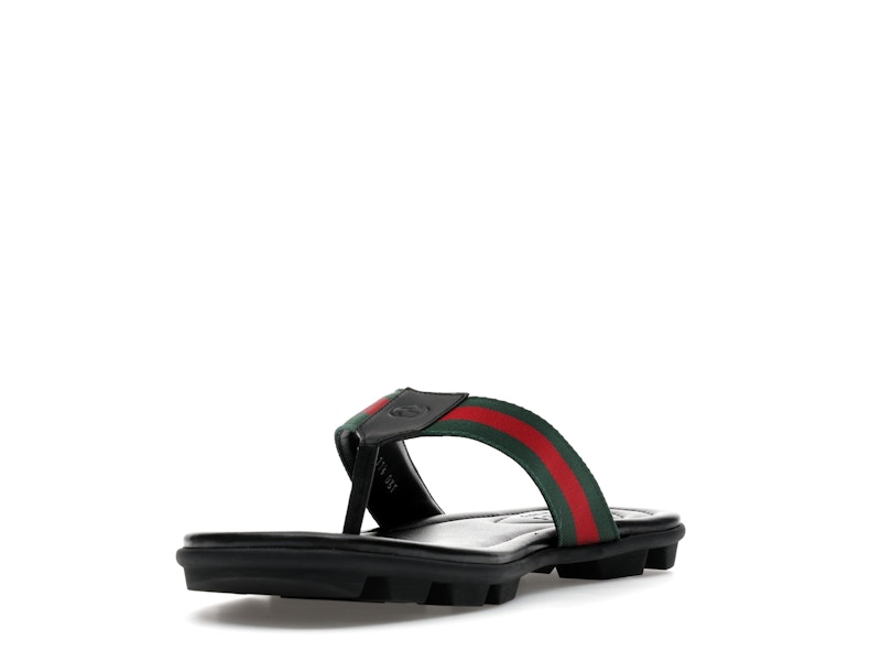 Gucci Web and Leather Thong Sandal Black Leather