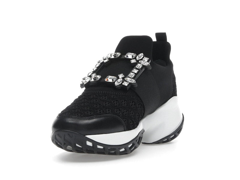 Roger Vivier Viv' Run Fabric Black White Crystal Buckle (Women's)