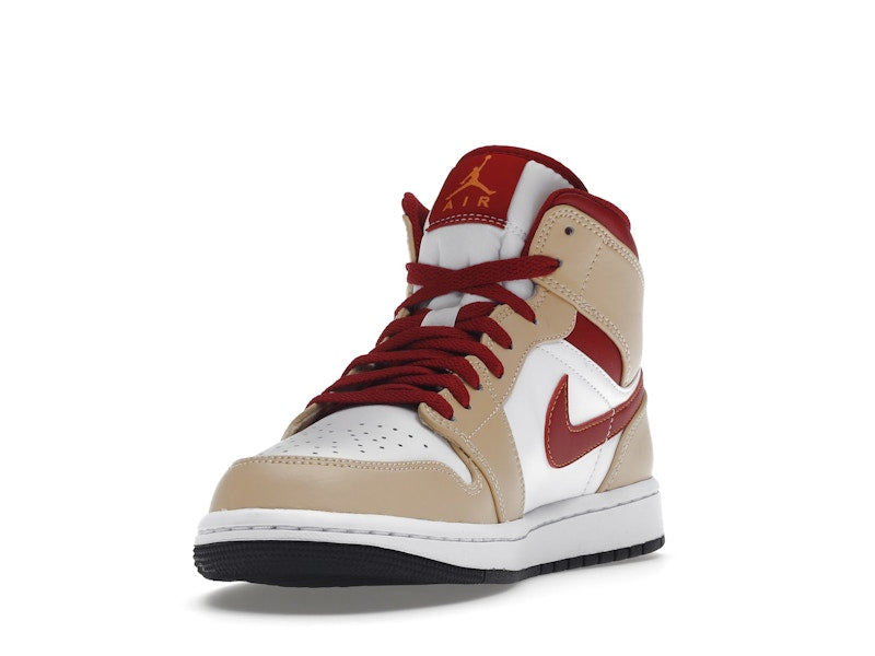 Jordan 1 Mid Light Curry Cardinal