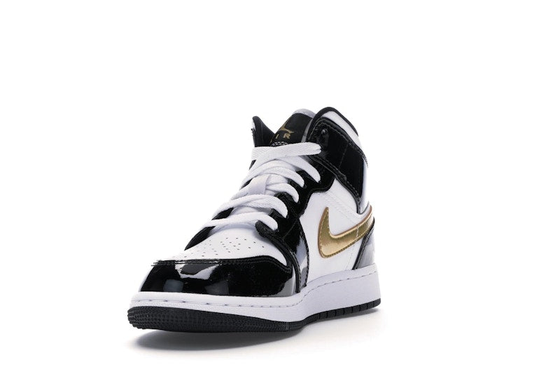 Jordan 1 Mid Patent Black White Gold (GS)