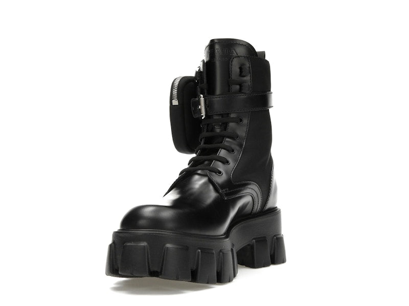 Prada Monolith 55mm Pouch Ankle Boots Black Leather