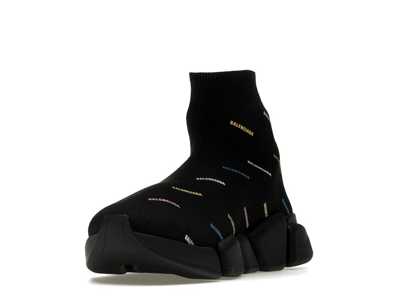 Balenciaga Speed 2.0 AllOver Logo Recycled Knit Black Multicolor