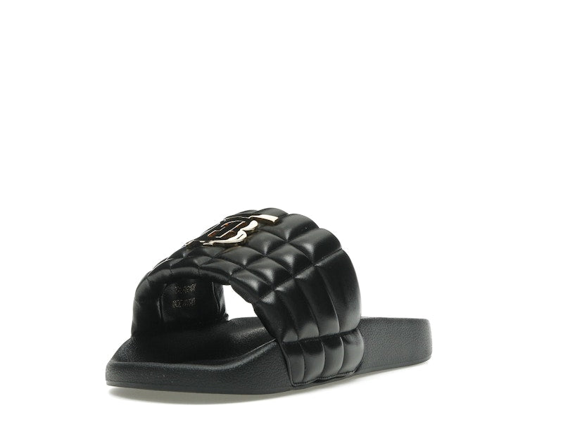 Burberry Monogram Motif Quilted Lambskin Slides Black Gold-tone