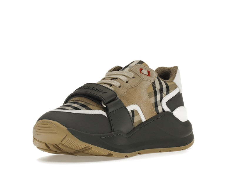 Burberry Ramsey Vintage Check Suede Leather Sneakers Grey Archive Beige
