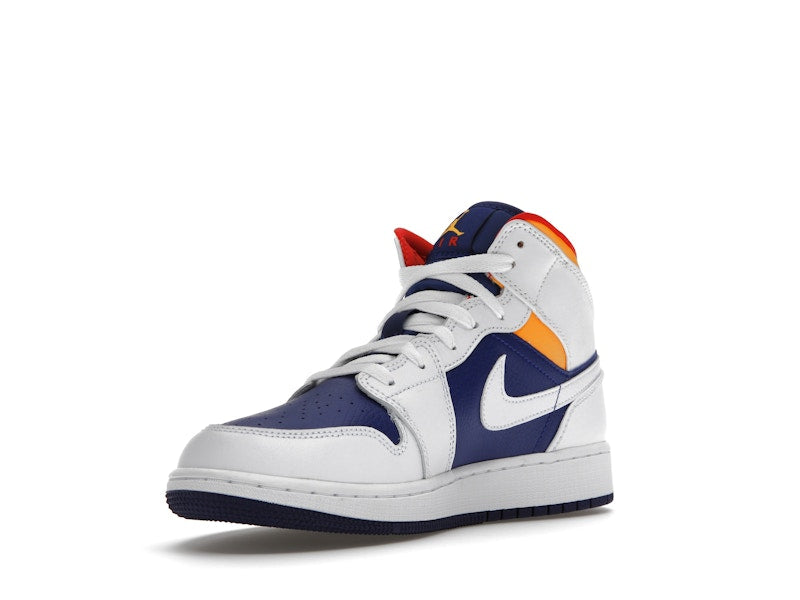 Jordan 1 Mid White Laser Orange Deep Royal Blue (GS)