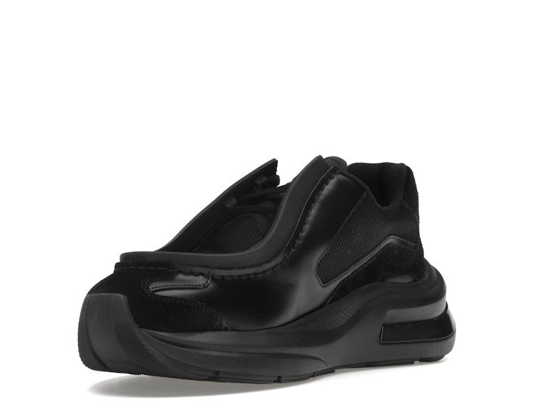 Prada Brushed Leather Sneakers Bike Fabric Suede Black