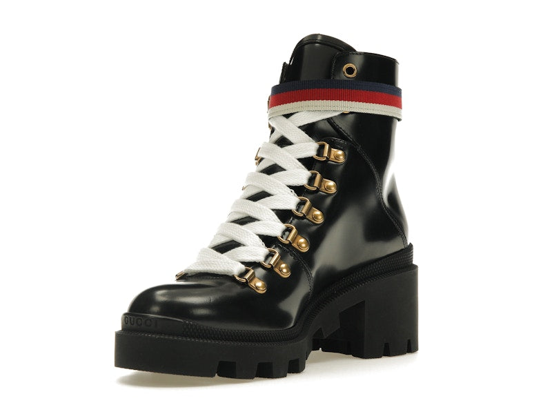 Gucci Sylvie Web 55mm Ankle Boot Black Leather