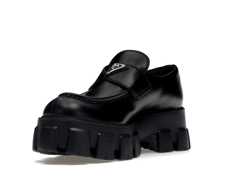Prada Monolith 55mm Loafer Black Brushed Leather