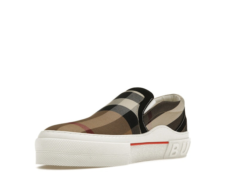 Burberry Slip On Sneakers Exaggerated Check Birch Brown White