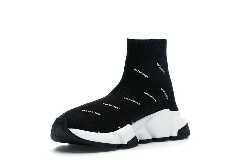 Balenciaga Speed Trainer Logo Print Black White (Women's)