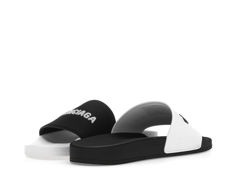 Balenciaga Pool Slides Logo White Black Alternate