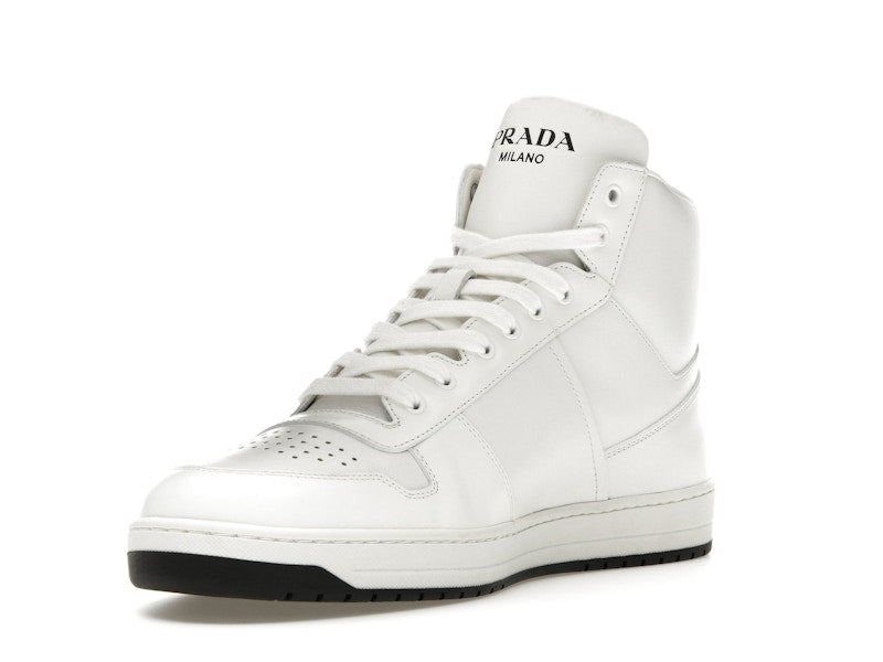 Prada Downtown High Top Sneakers Leather White White Black