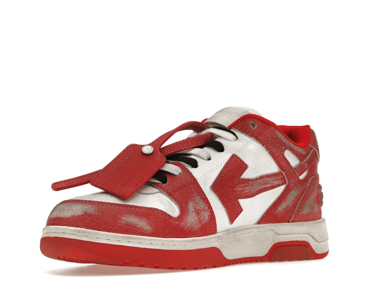 OFF-WHITE Out Of Office OOO Low Tops Red White Vintage Distressed Leather
