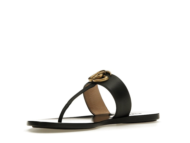 Gucci Double G Thong Sandal Black Leather