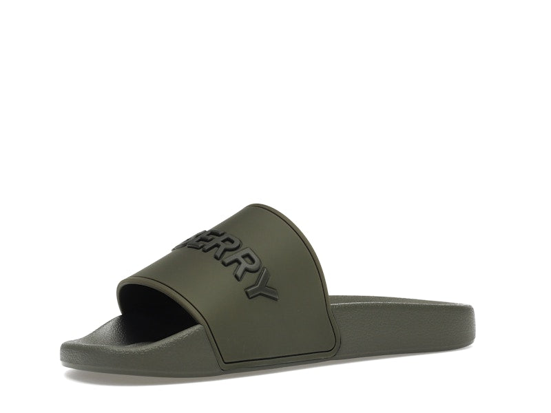 Burberry Embossed Logo Slides Dark Fern Green Black
