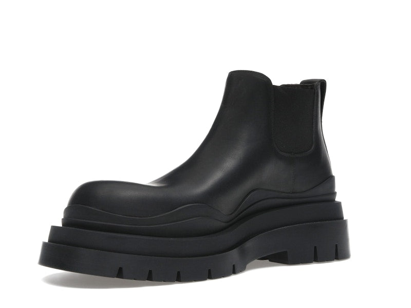 Bottega Veneta Leather Tire Chunky Sole Ankle Chelsea Boot Black