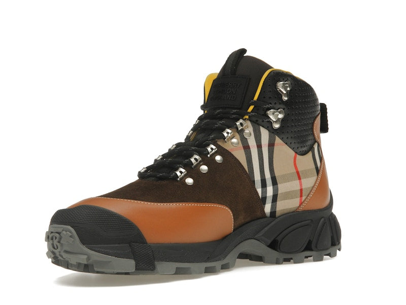Burberry Vintage Check Tor Boots Beige Brown Black