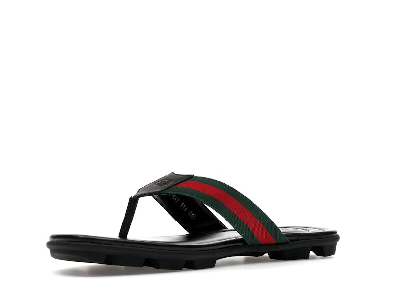 Gucci Web and Leather Thong Sandal Black Leather