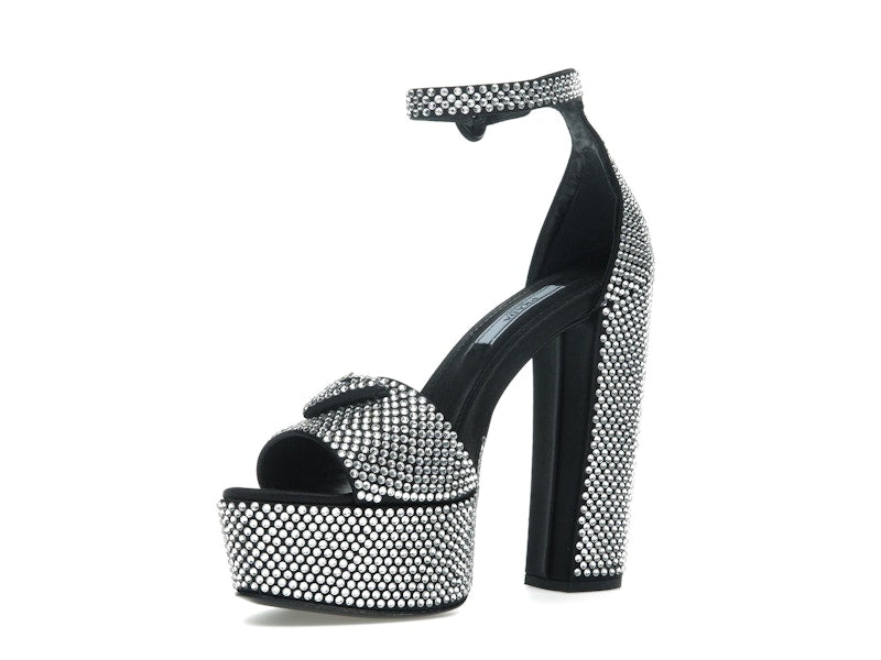Prada 135mm Crystal Platform Sandals Black Satin