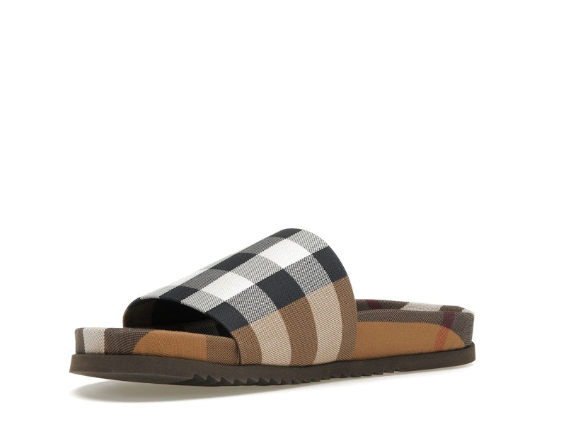 Burberry Check Cotton Slides Birch Brown