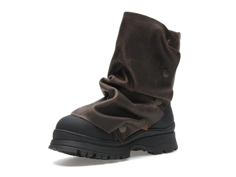 H&M x Glenn Martens Gaiter-Detail Leather Boots Dark Brown