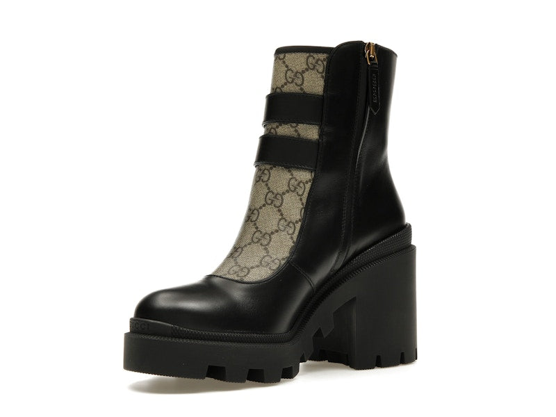 Gucci Buckles Ankle Boots Black Beige (Women's)