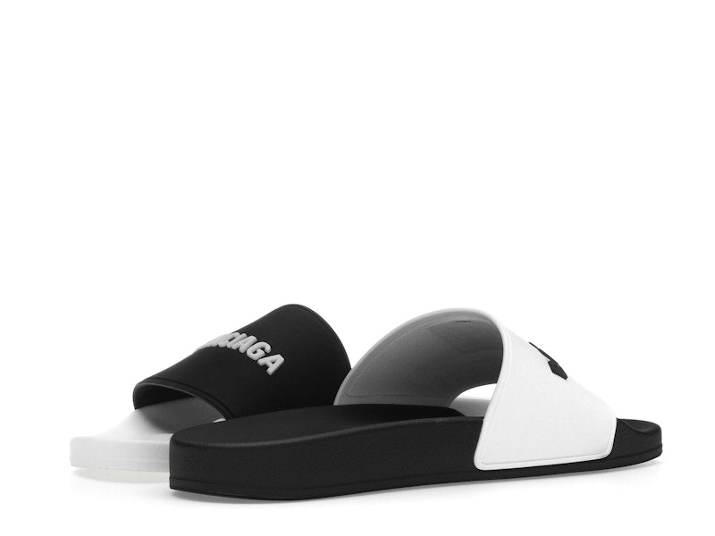 Balenciaga Pool Slides Logo White Black Alternate