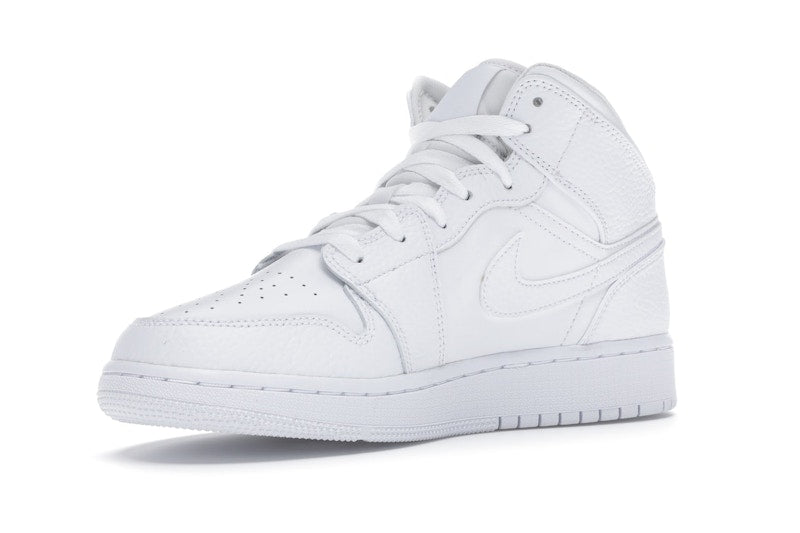 Jordan 1 Mid Triple White Tumbled Leather (GS)