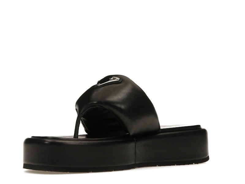 Prada Soft Padded 35mm Thong Wedge Sandals Black Nappa Leather