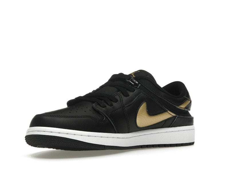 Jordan 1 Low FlyEase Black White Metallic Gold