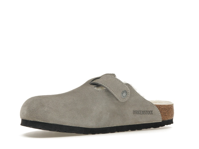 Birkenstock Boston Shearling Suede Stone Coin