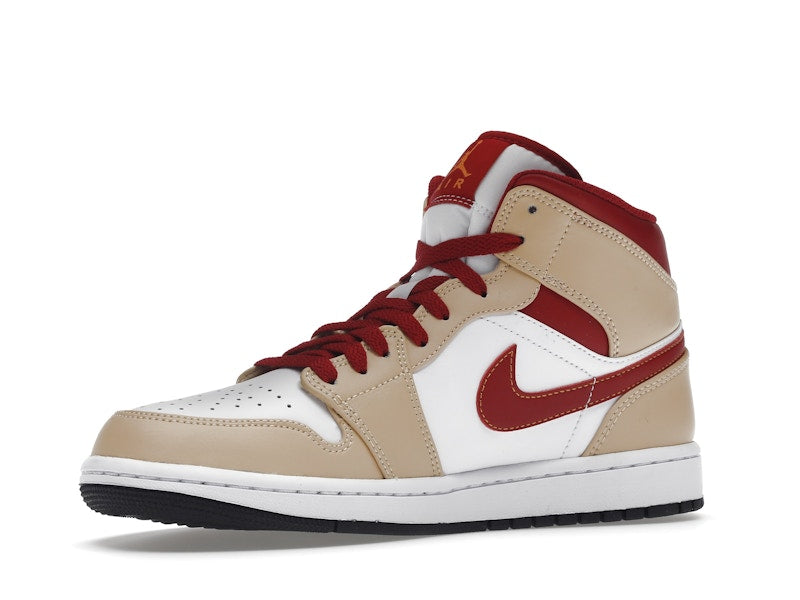 Jordan 1 Mid Light Curry Cardinal