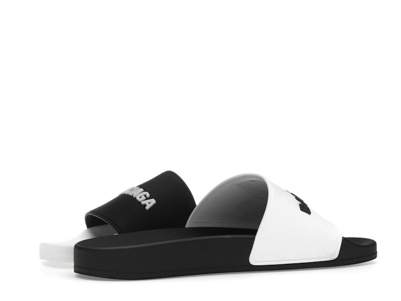 Balenciaga Pool Slides Logo White Black Alternate
