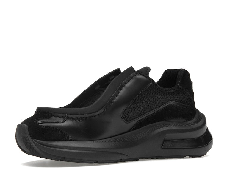 Prada Brushed Leather Sneakers Bike Fabric Suede Black