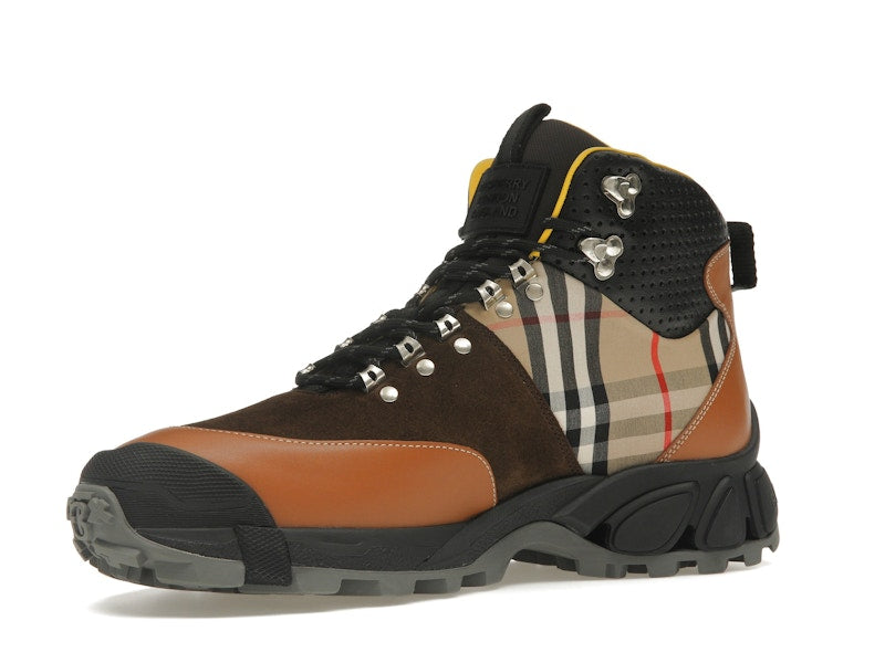 Burberry Vintage Check Tor Boots Beige Brown Black