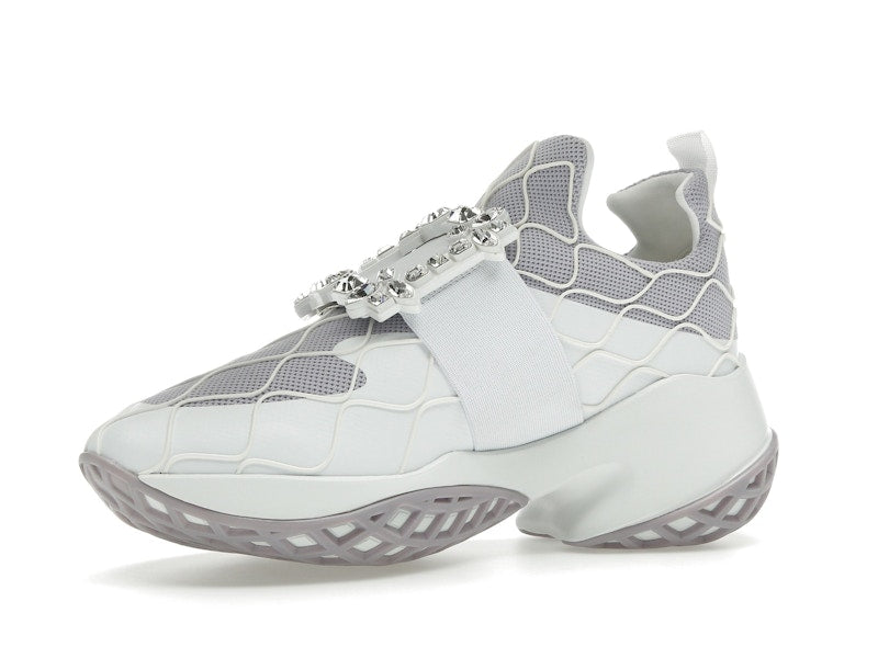 Roger Vivier Viv' Run Fabric White Purple Crystal Buckle (Women's)