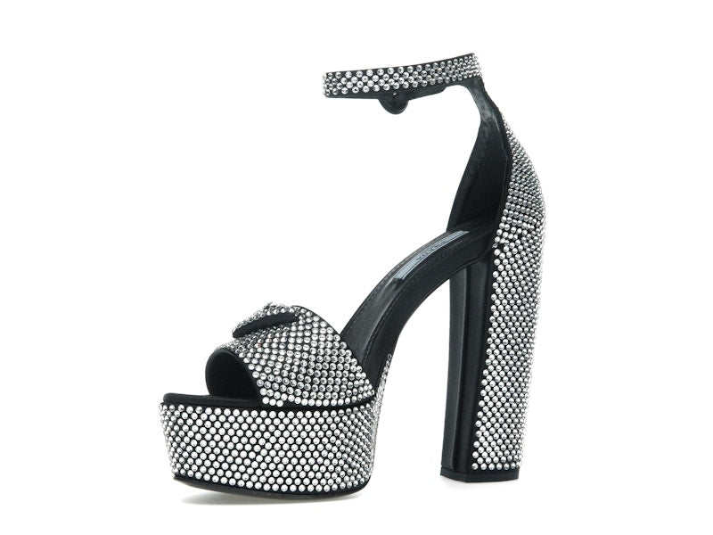 Prada 135mm Crystal Platform Sandals Black Satin
