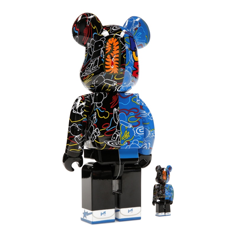 Bearbrick x BAPE Line Camo Shark 100% & 400% Set Blue/Black