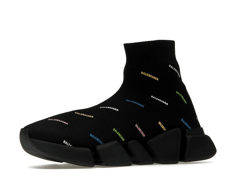 Balenciaga Speed 2.0 AllOver Logo Recycled Knit Black Multicolor