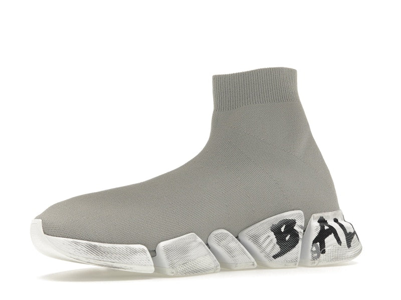 Balenciaga Speed 2.0 Graffiti Recycled Knit Grey White