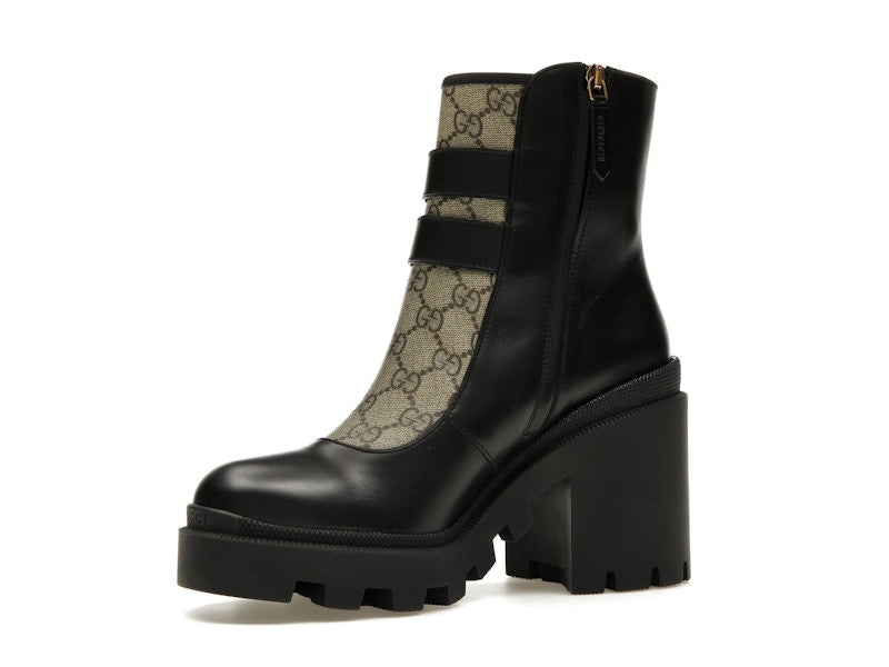 Gucci Buckles Ankle Boots Black Beige (Women's)